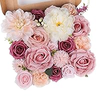 Rose Artificial Flowers Combo Fake Flowers Pink Roses Silk Flowers with Stems for DIY Bridal Wedding Bouquets Centerpieces Arrangements Table Party Baby Shower Home Decor (Champagne Pink)