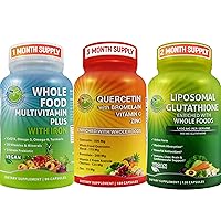 Amazing Multivitamins Bundle - Quercetin with Bromelain Supplement Bundle Up with Multivitamin Plus for Men & Women with Iron and Liposomal Glutathione 500mg - for Immune System & Overall Support