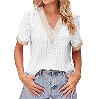 Short Sleeve Shirts for Women with Pink Womens Tops Casual Summer lace v Neck Puff Sleeve t Shirts and Blouses