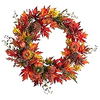 Nearly Natural 32in. Autumn Maple Leaf, Pumpkin and Berries Artificial Fall Wreath