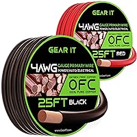 GearIT 4 Gauge Wire Oxygen Free Copper OFC (25ft Each- Black/Red Translucent) 4 AWG - Primary Automotive Wire Power/Ground, Battery Cable, Car Audio Speaker, RV Trailer, Amp, Electrical 4ga 25 Feet