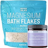 Nighttime Magnesium Cream (Chamomile & Lavender) & Large 10 LBS Bath Flakes