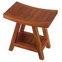 Bare Decor Niles Bench Stool with Shelf in Solid Teak Wood, Brown