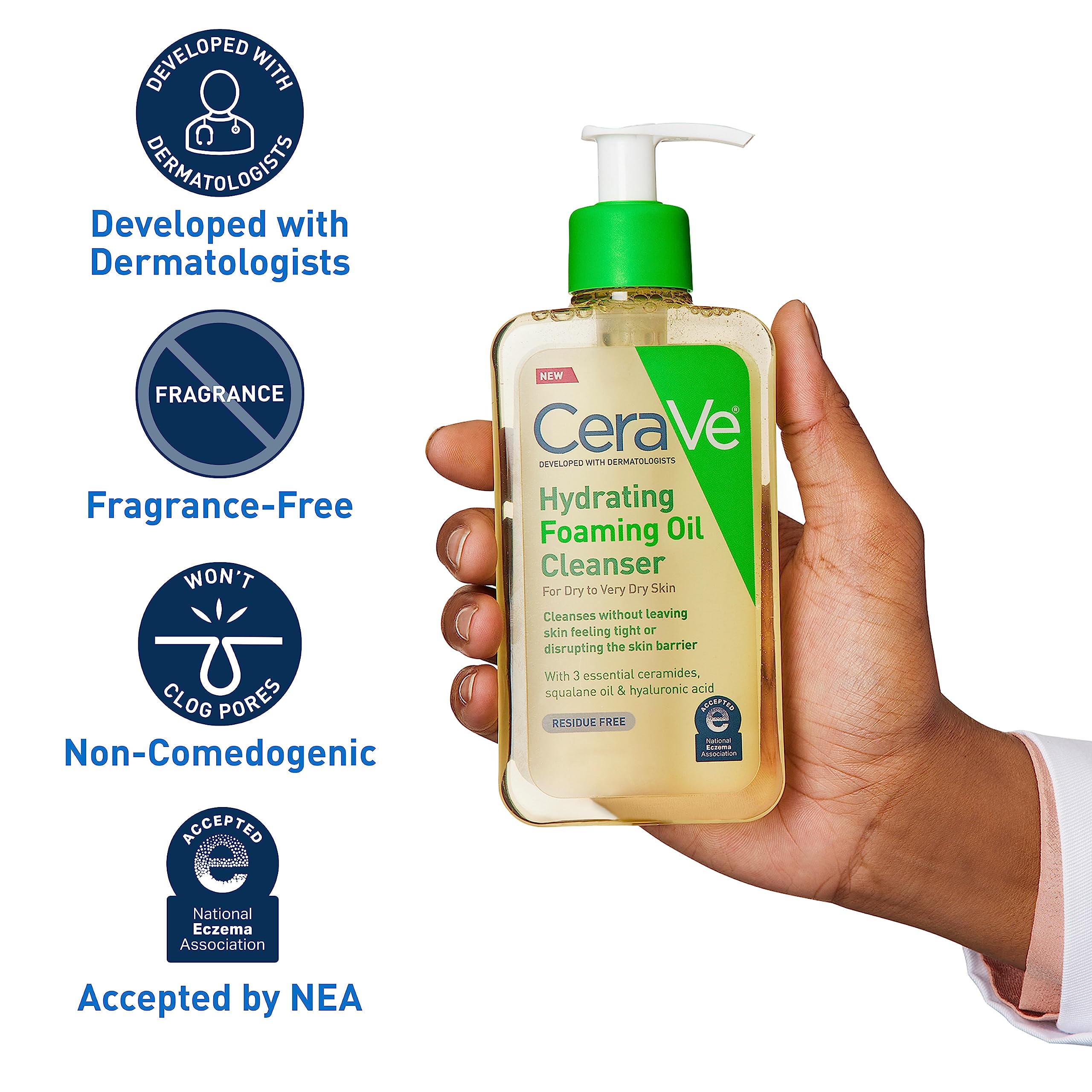 CeraVe Hydrating Foaming Oil Cleanser | Foaming Oil Wash with Squalane Oil, Triglyceride, Hyaluronic Acid and Ceramides | For Dry to Very Dry Skin | 8 Oz