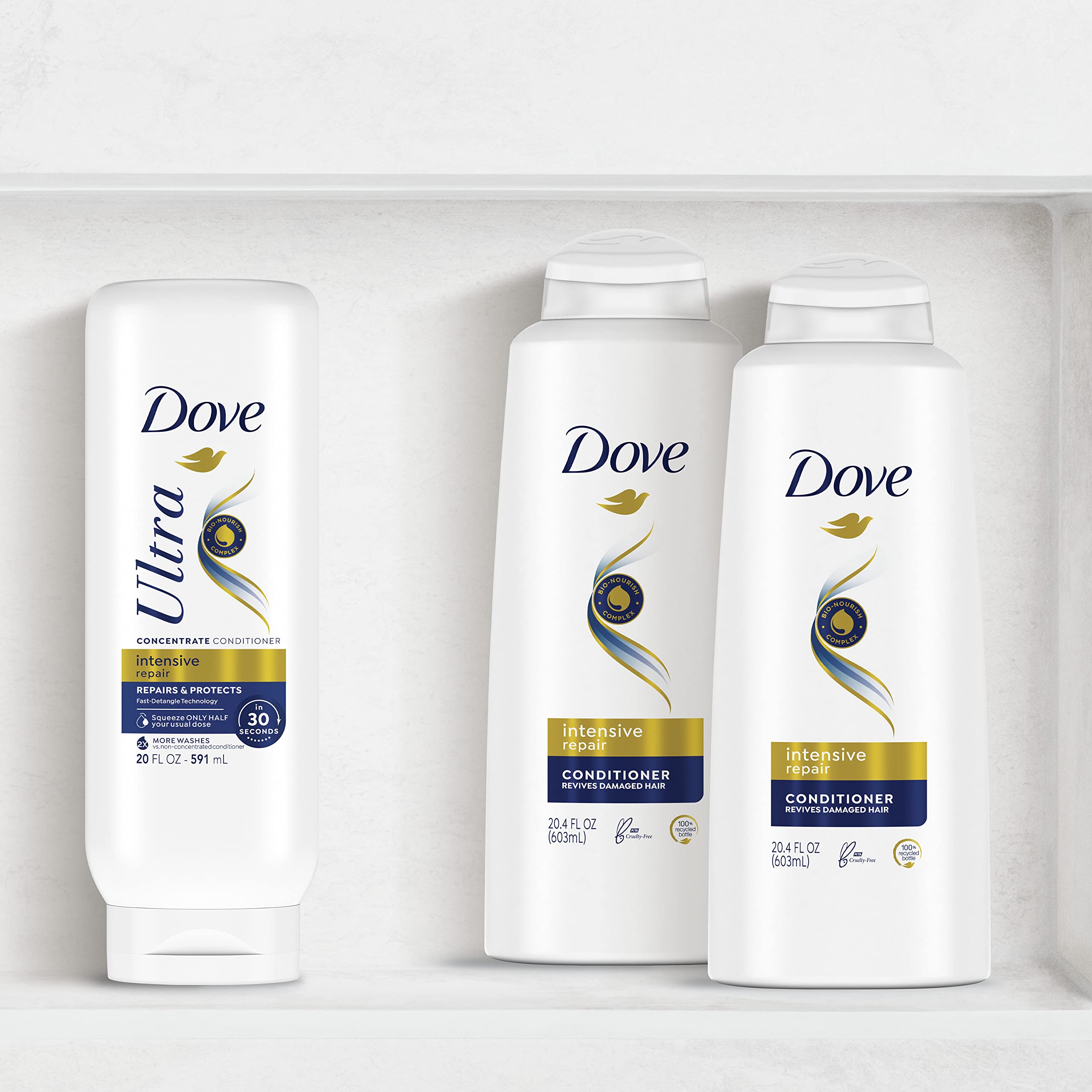 Dove Ultra Intensive Repair Concentrate Conditioner for Damaged Hair Fast Detangle Technology Repairs and Protects in 30 Seconds with 2X More Washes 20 oz