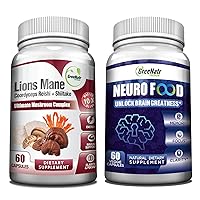 Nootropic Supplement Neurofood Plus 10 in 1 Mushroom Complex a Perfect Bundle That Combines of B Vitamins, Herbs, Minerals and Powerful Mushrooms Like Lions Mane, Cordyceps,