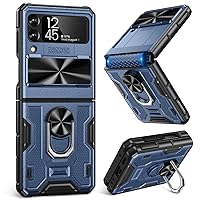Caka for Samsung Galaxy Z Flip 3 Case, Z Flip 3 Case with Kickstand, Camera Cover & Hinge Protection with Built-in 360°Rotate Ring Stand Magnetic Protective Phone Case for Galaxy Z Flip 3 -Blue