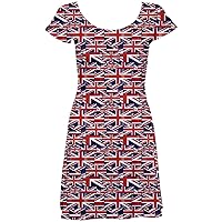 CowCow Womens Glitter Sparkle Digital Pattern of British Flag Short Sleeve Skater Dress, XS-5XL