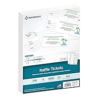 Raffle Tickets, Perforated Cardstock for Tickets with Tear-Away Stubs, 8.5 x 11, 67lb/147gsm, 4 Tickets Per Sheet, 250 Sheets, 1000 Tickets Total, White (04295) (2.75 x 8.5)