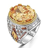 925 Sterling Silver Orange Citrine Stone Turkish Handmade Men's Ring
