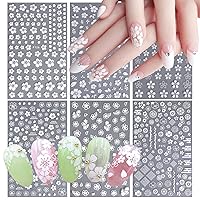 6 Sheets Flower Nail Art Stickers White Flower Nail Decals Cherry Blossom Leaves Nail Designs 3D Self-Adhesive Nail Art Supplies Floral Nail Stickers Manicure Decoration Accessories for Women