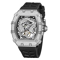 Top Brand Gent Tonneau Diamonds Dragon Mechanical Watch Waterproof Self-Winding Automatic Silicone Strap Watches for Men XM-Dragon-D