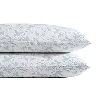 Home - Standard Pillowcase Set, Cotton Sateen Bedding, Smooth & Wrinkle-Resistant (Garden Palace Aqua, 2 Piece)