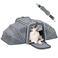 Petsfit Expandable Cat Carrier for 2 Cats Small Dog Carriers, Soft-Sided Portable Washable Pet Travel Carrier with Two Extension for Kittens, Puppies, Rabbits, 19 x 12x 12 inches, Light Grey