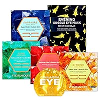 Vitamasques Face & Eye Mask Bundle - Vegan Collagen Eye Pads, Gemstone Face Sheet Mask & Evening Goggle Mask