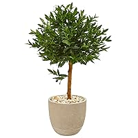 Nearly Natural 40-in. Olive Topiary Artificial Sand Stone Planter UV Resistant (Indoor/Outdoor) Silk Trees, Green