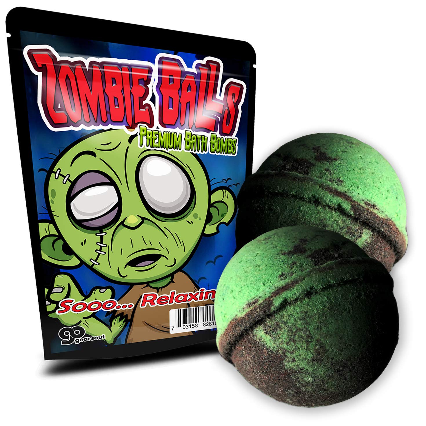 Zombie Balls Bath Bombs - Fun Zombie Design - Cool Bath Bombs for Teens - Cute XL Bath Fizzers, Green and Black, Handcrafted in The USA