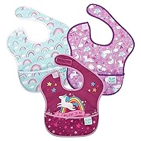 Bumkins SuperBib, Baby Bib, Waterproof, Washable Fabric, Fits Babies and Toddlers 6-24 Months - Unicorn & Rainbow, 3 Count (Pack of 1)