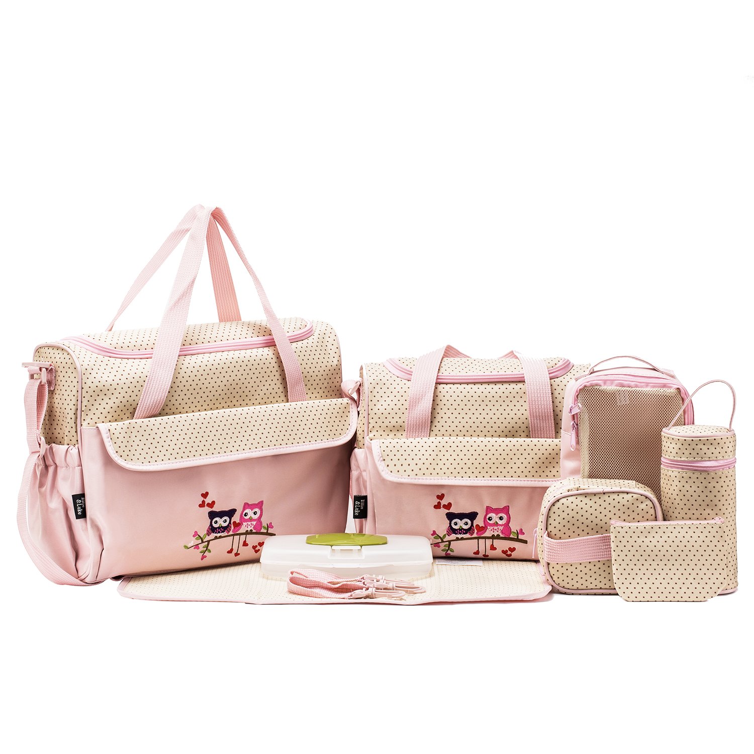 Animals Diaper Tote Bag 10pc, Pink Owls