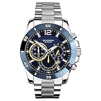 Sekonda Mens Sport Quartz Watch Chronograph Date 44mm Blue Leather Strap