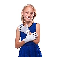 Ariel Girls Satin Beaded Scallop Gloves (White, 4-7 years)
