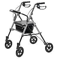 Lumex Set n' Go Wide Rollator, Height-Adjustable Walker with Wide Seat, Short and Tall Use, Silver