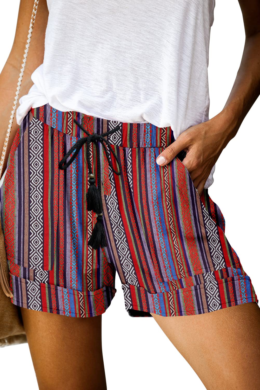 QUEEN PLUS Womens Casual Shorts Comfy Elastic Waist Drawstring Pocket Shorts Pants