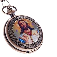 Jesus Christ Pocket Watch Quartz with Chain Christian Religious for Men and Women PW-49