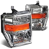 DNA MOTORING HL-OH-FSUPER08-CH-AM Chrome Amber Headlights Replacement Compatible with 08-10 F-250 / F-350 / F-450 / F-550 Super Duty