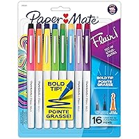 Paper Mate Flair Felt Tip Pens, Bold Tip (1.2 mm), Assorted Colors, Pack of 16, Perfect for Writing, Drawing & Bullet Journaling