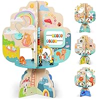 Wooden Activity Tree Center - Activity Cube and Learning Table for Toddlers, Montessori Table, Interactive Educational Toddler Toy for Boys & Girls, Designed to Engage & Entertain Kids