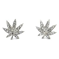 Delicate Pave Weed Leaf Coachella Rhinestone Stud Fashion Jewelry Earrings