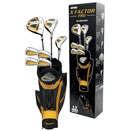 Nitro X Factor 13 Piece Golf Set All Graphite Men's, Left Handed, Gold/Silver