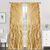 Sweet Home Collection 2 Pack Window Treatment Sheer Cascading Panel Vertical Ruffled Curtains in Many Sizes and Colors, 108 in x 50 in, Camel