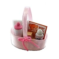 Melody Jane Dollshouses Dolls House Miniature Nursery Accessory Baby Products in Pink Silk Basket