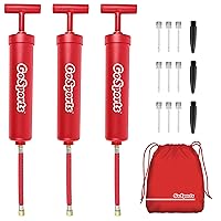 GoSports Sports Ball Inflation Pump 3 Pack with Needles & Travel Bag Great for Parents, Coaches and Sports Camps, Red