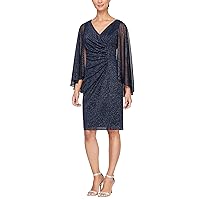 S.L. Fashions Women's Short Ruched Shimmer Capelet Dress