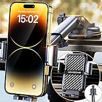 3-in-1 Car Phone Holder Mount 【Extreme Terrain Stability】 Dashboard Windshield Air Vent 【Double Metal Hook】 Cell Phone Holders for Your Car for iPhone Samsung All Smartphones & All Car Model