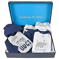 Gerber Baby 8-Piece Clothing Gift Set (5Pk Bodysuits 2Pk Pants & 1Pk Hooded Cardigan), Blue, 0-3 Months