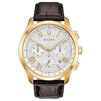 Bulova Men's Classic Wilton 3-Hand 21-Jewel Watch, 60 Hour Power Reserve, Luminous Hands, Open Aperture, Roman Numeral Markers Domed Sapphire Crystal, 43mm