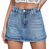 Women's Mini Cargo Denim Skirt Low Rise Cargo Skirt Button Bodycon Y2K Jean Skirt Sexy Mini Skirts with Pockets 2024