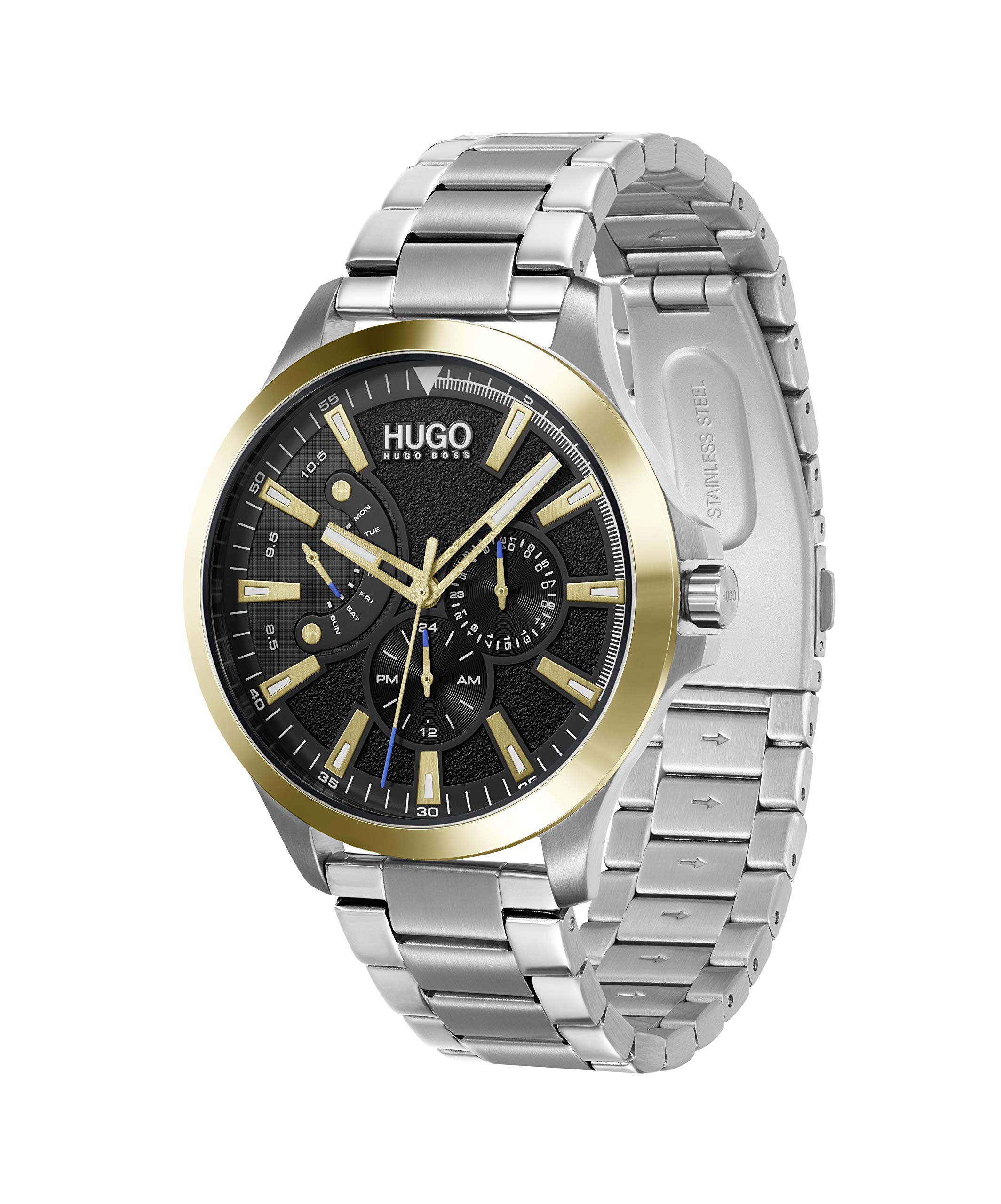 HUGO #LEAP Men's Multifunction Stainless Steel and Link Bracelet Casual Watch, Color: Silver (Model: 1530174)