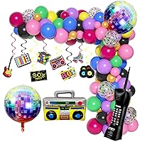 Amandir 80s 90s Party Decorations, 115Pcs Balloon Arch Kit 80's 90's Hanging Swirls Inflatable Disco Ball Radio Boom Box Retro Mobile Phone Balloons for Back to 80s 90s Hip Hop Birthday Supplies