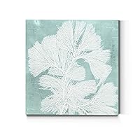Renditions Gallery Square Canvas Wall Art: Contemporary Coastal Beach, Neutral Nature, Modern Fractial Floral, Multi Color Flower Abstract Wall Art for Home & Office - Seaweed on Aqua IV 40X40