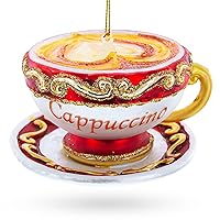 Glossy Red Cappuccino Cup - Blown Glass Christmas Ornament
