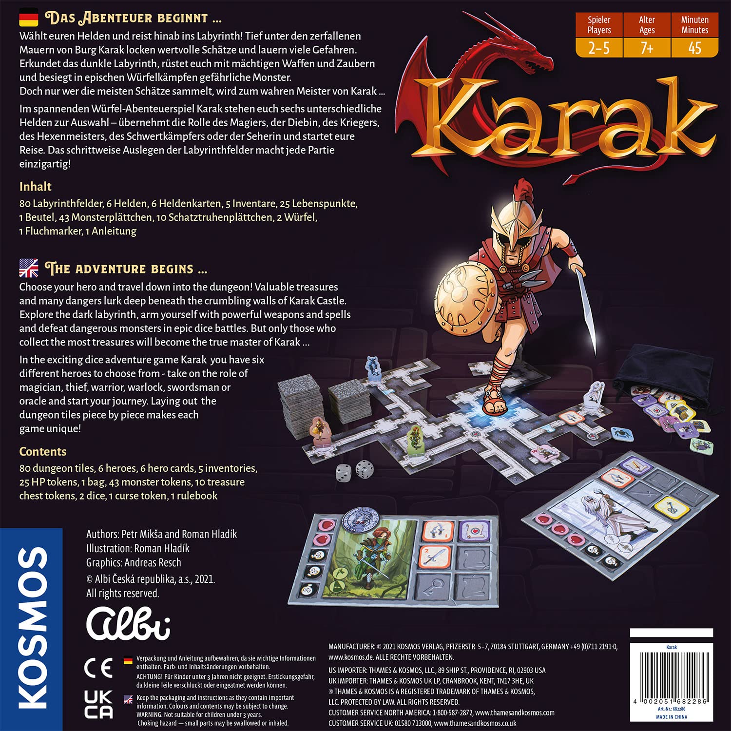 Karak | A Dungeon Crawler Game for Kids from Kosmos Games | Competitive Role-Playing Fantasy Game for 2 to 5 Players Ages 7+ | Dice-Rolling Mechanism | Ideal for Families | 2-Language, German/English