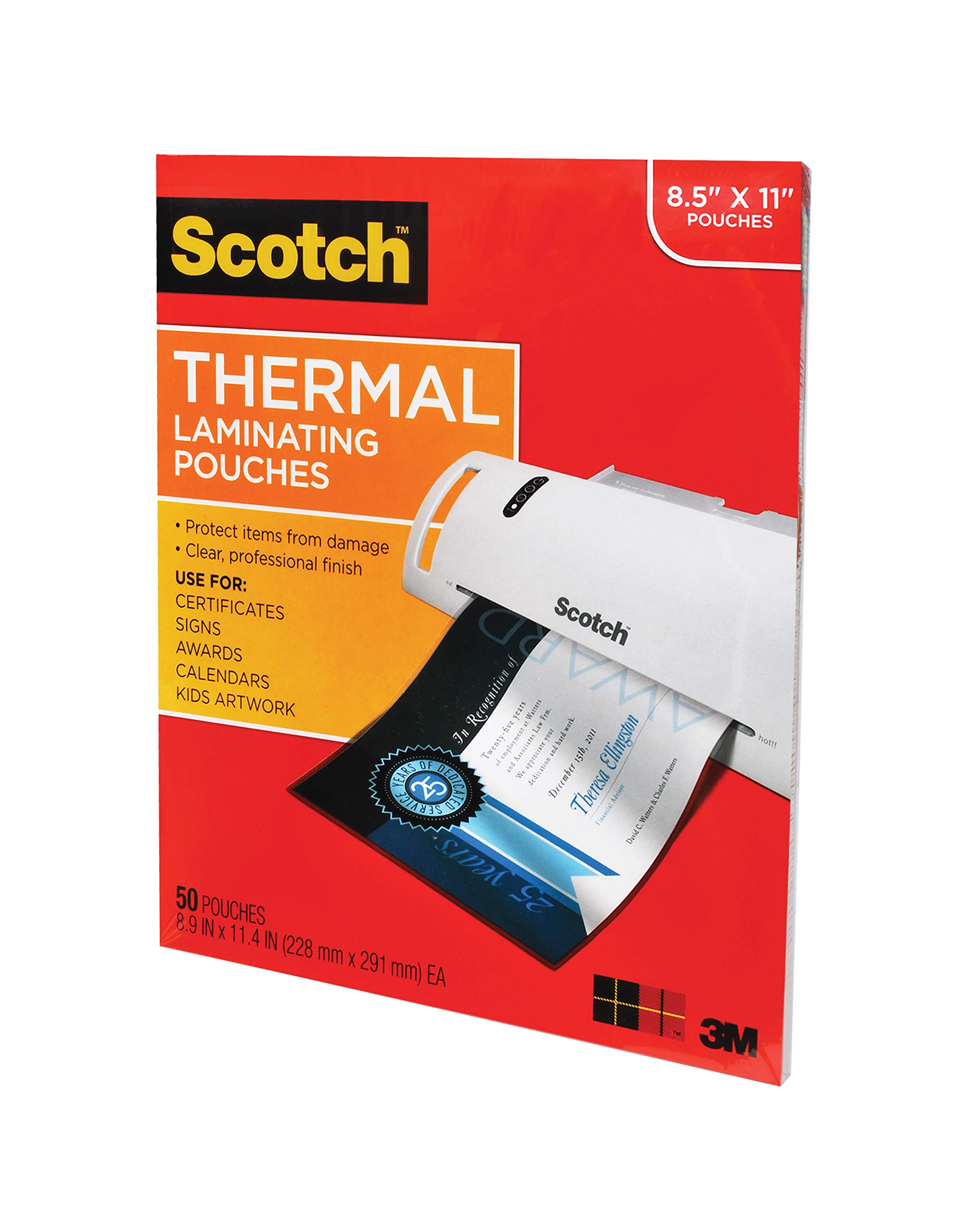 Scotch Thermal Laminating Pouches, 50 Pack Laminating Sheets, 3 Mil, 8.9 x 11.4 Inches, Education Supplies & Craft Supplies, For Use With Thermal Laminators, Letter Size Sheets (TP3854-50)
