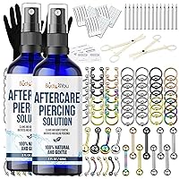 BodyJ4You 200PC PRO Body Piercing Kit - Piercing Aftercare Sprays - Nose Septum Ear Cartilage Lip Belly Navel Tragus Eyebrow - Surgical Steel 14G 16G BCR CBR Ring Barbell Spike