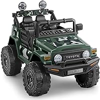 ELEMARA Toyota FJ40 Ride On Car-4.0mph Ride on Jeep,12V 7AH Battery Cars for Kids with Remote, Kid Driving Car Truck, Electric Car for Kids with DIY Stickers, 3 Speeds, 6 LED Lights, Bluetooth- Green