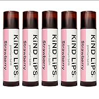 Kind Lips Lip Balm - Nourishing & Moisturizing Lip Care for Dry Lips Made from Shea Butter, Beeswax with Vitamin E | Strawberry Flavor | 0.15 Ounce (Pack of 5)